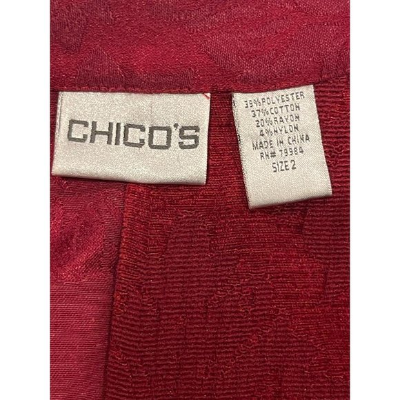 Chico's Womens Hook and Eye Floral Blazer Long Sleeve Mock Neck Burgundy Size 2 - Picture 4 of 4